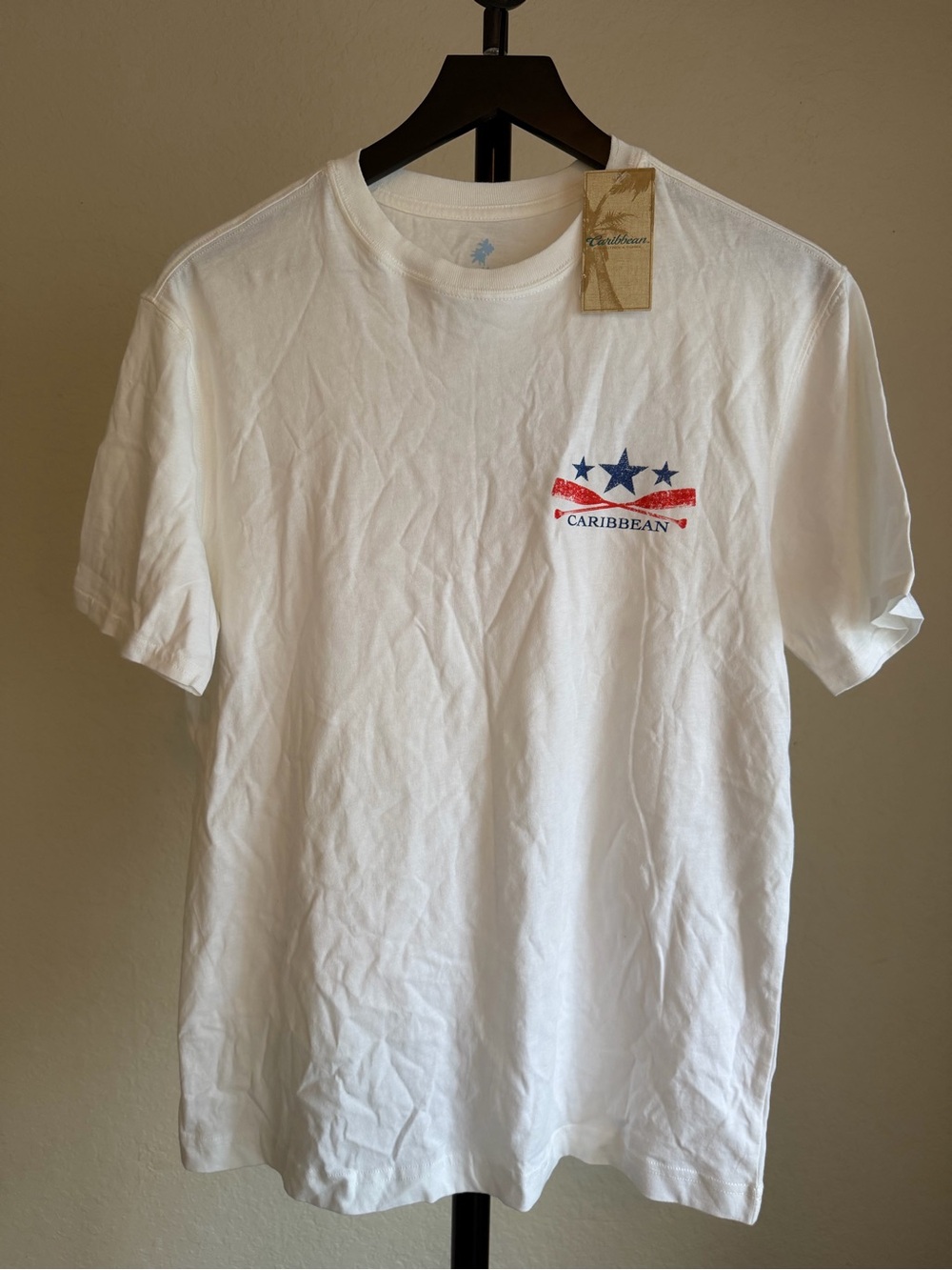 Caribbean White US Flag Short-Sleeve Tee with Red & Blue Graphic